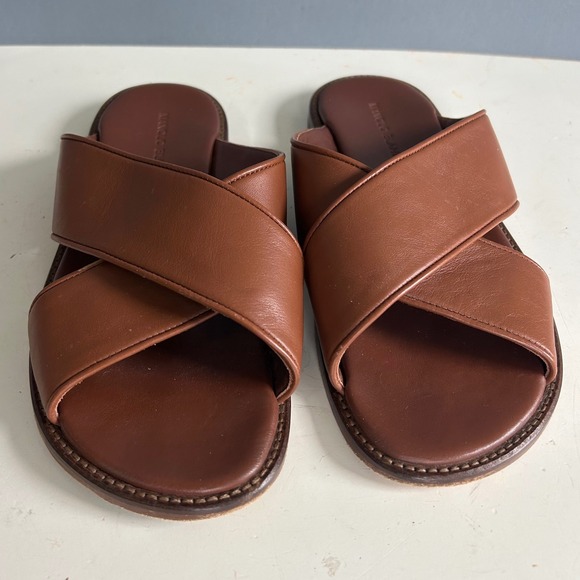 Manolo Blahnik Sandals Mens size 7 Brown Leather Criss Cross Slide Italy Euro - Picture 7 of 9